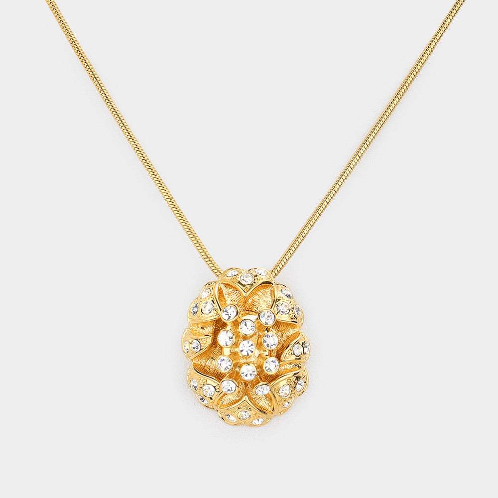 Crystal embellished oval pendant necklace - Madeline Love - Flyclothing LLC