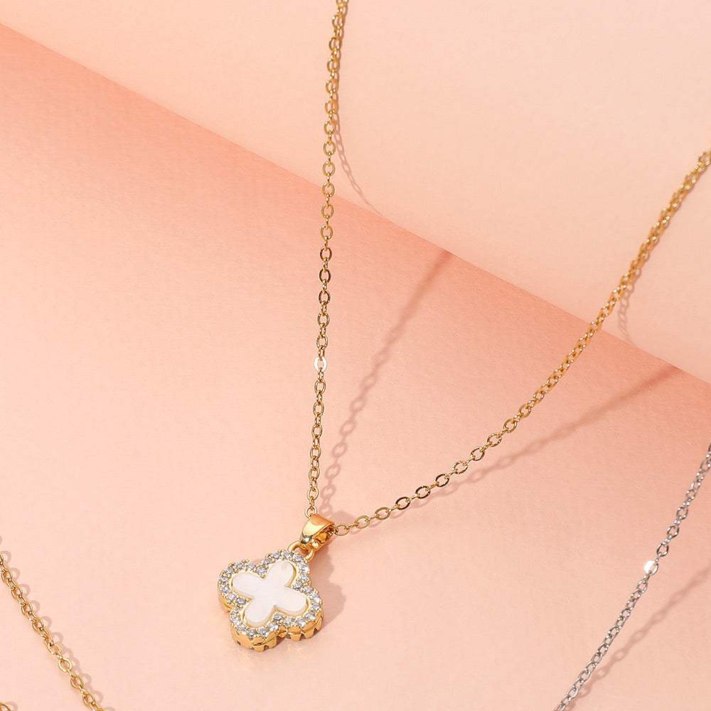 Reversible Stainless Steel Quatrefoil Pendant Necklace - Madeline Love - Flyclothing LLC