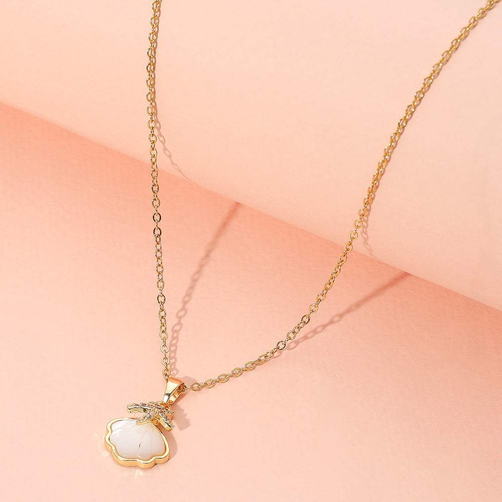 Stainless Steel Stone Paved Starfish Mother of Pearl Sea Shell Pendant Necklace - Madeline Love - Flyclothing LLC