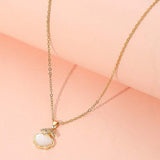 Stainless Steel Stone Paved Starfish Mother of Pearl Sea Shell Pendant Necklace - Madeline Love - Flyclothing LLC