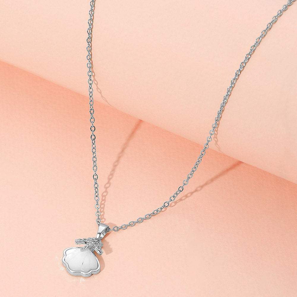 Stainless Steel Stone Paved Starfish Mother of Pearl Sea Shell Pendant Necklace - Madeline Love - Flyclothing LLC