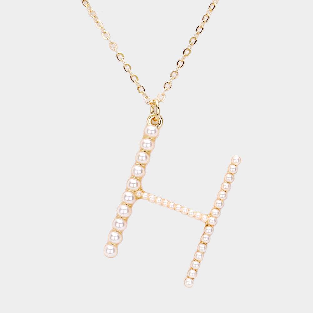 H - Pearl Statement Initial Monogram Pendant Necklace - Madeline Love - Flyclothing LLC