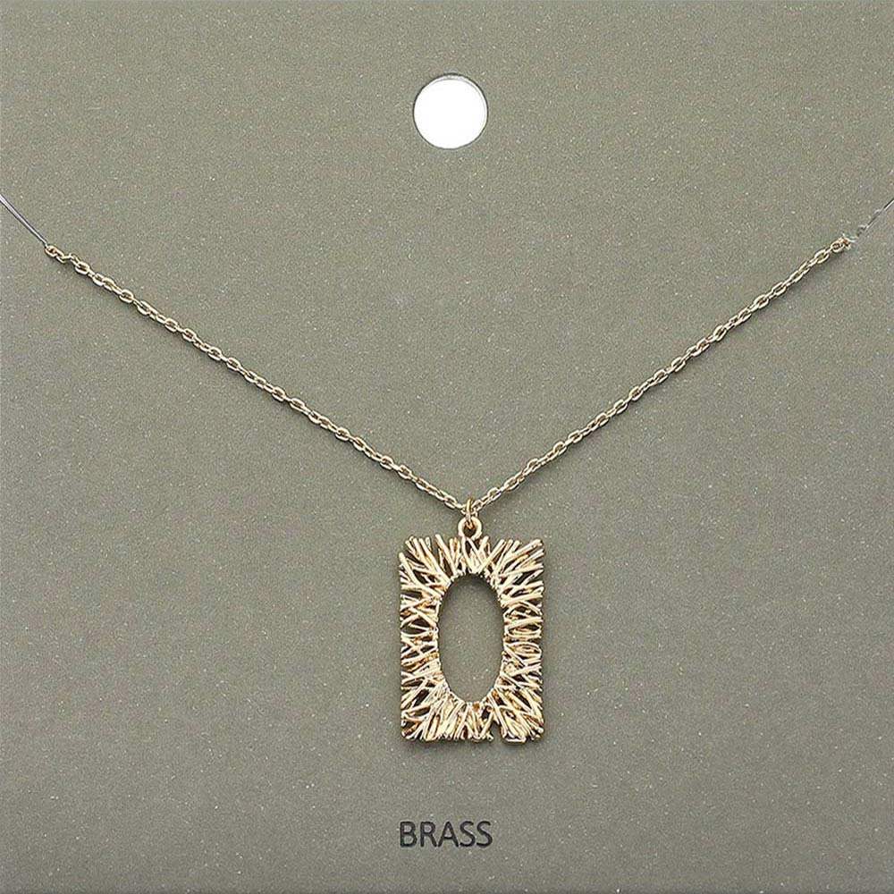 Brass Metal Rectangle Pendant Necklace - Madeline Love - Flyclothing LLC