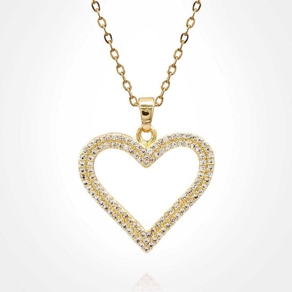 Stainless Steel CZ Stone Paved Open Heart Pendant Necklace - Madeline Love - Flyclothing LLC