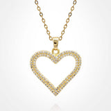 Stainless Steel CZ Stone Paved Open Heart Pendant Necklace - Madeline Love - Flyclothing LLC