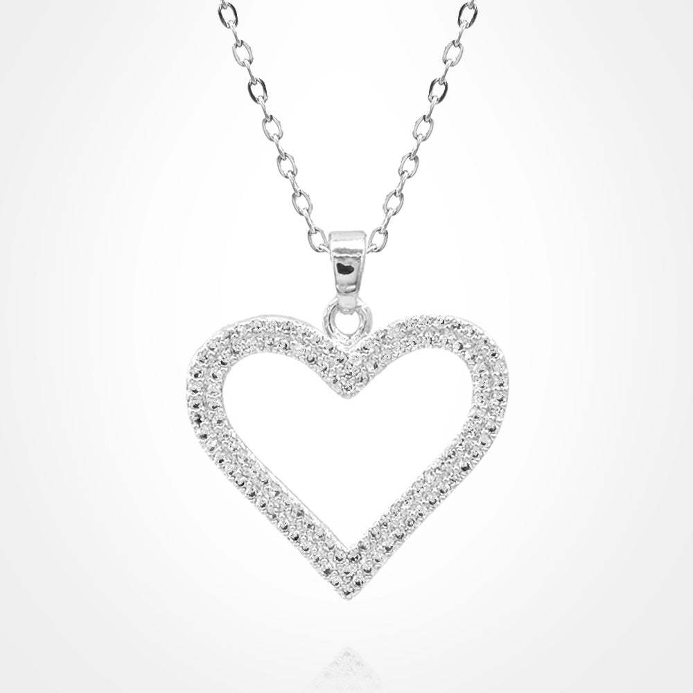 Stainless Steel CZ Stone Paved Open Heart Pendant Necklace - Madeline Love - Flyclothing LLC