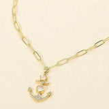 Stainless Steel CZ Stone Star Anchor Pendant Paperclip Chain Necklace - Madeline Love - Flyclothing LLC