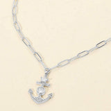 Stainless Steel CZ Stone Star Anchor Pendant Paperclip Chain Necklace - Madeline Love - Flyclothing LLC