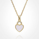 Stainless Steel CZ Stone Accent Mother of Pearl Heart Pendant Necklace - Madeline Love - Flyclothing LLC