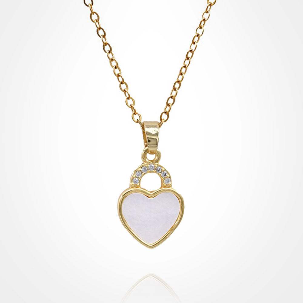 Stainless Steel CZ Stone Accent Mother of Pearl Heart Pendant Necklace - Madeline Love - Flyclothing LLC