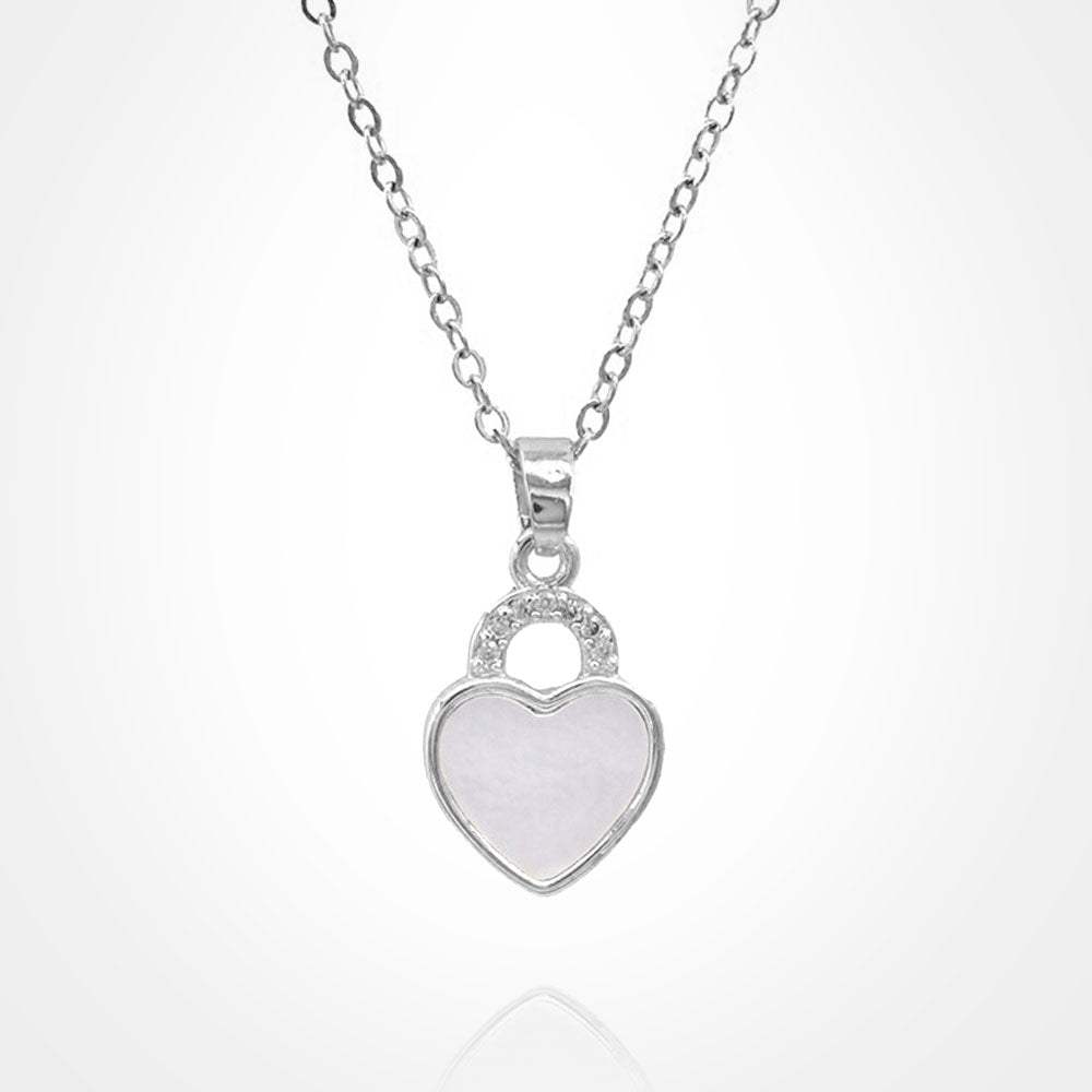 Stainless Steel CZ Stone Accent Mother of Pearl Heart Pendant Necklace - Madeline Love - Flyclothing LLC