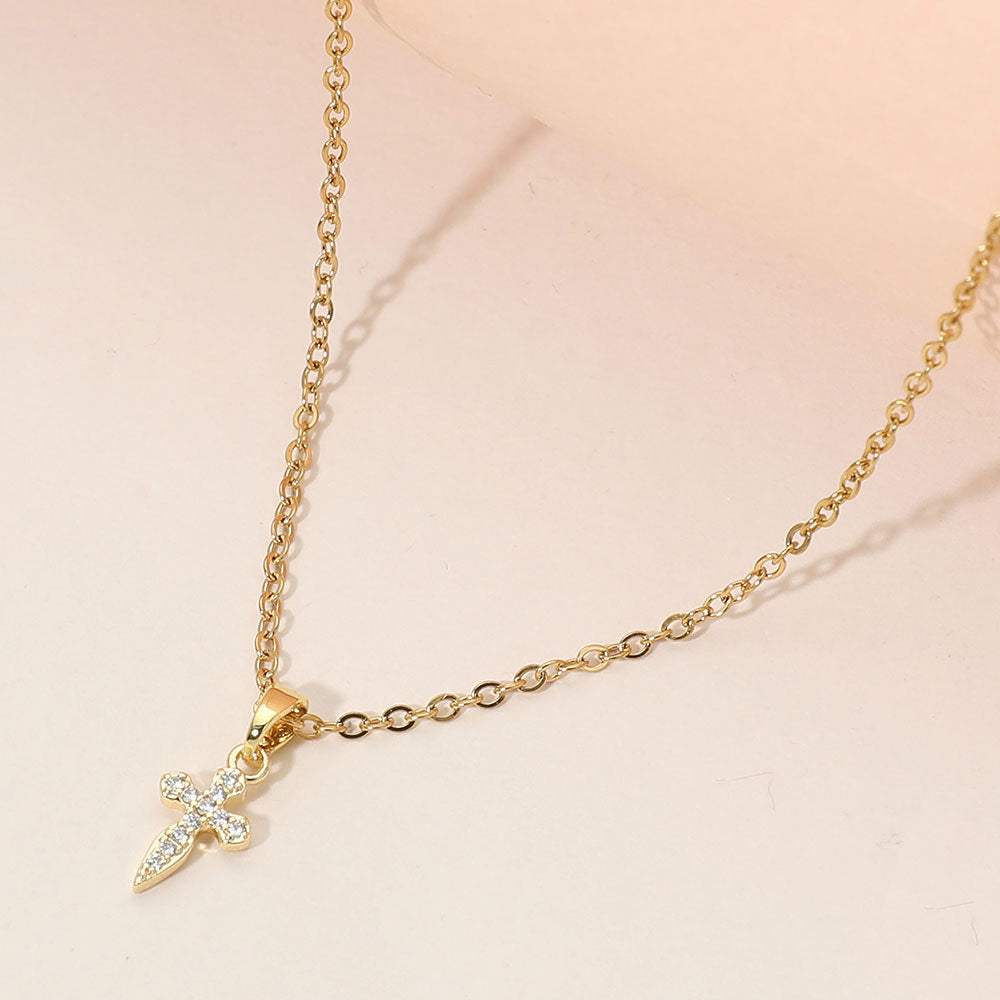 Stainless Steel Mini CZ Stone Pave Cross Pendant Necklace - Madeline Love - Flyclothing LLC