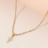 Stainless Steel Mini CZ Stone Pave Cross Pendant Necklace - Madeline Love - Flyclothing LLC
