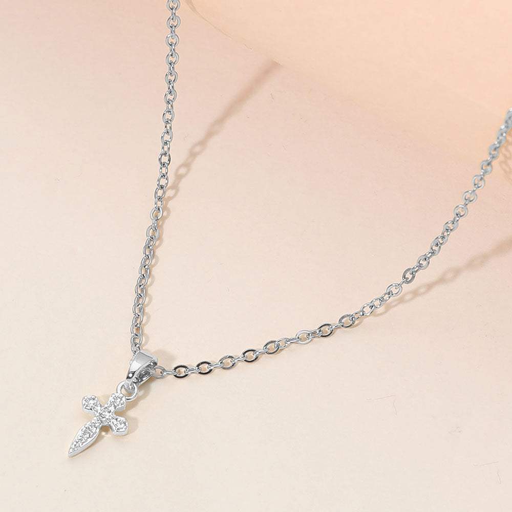 Stainless Steel Mini CZ Stone Pave Cross Pendant Necklace - Madeline Love - Flyclothing LLC