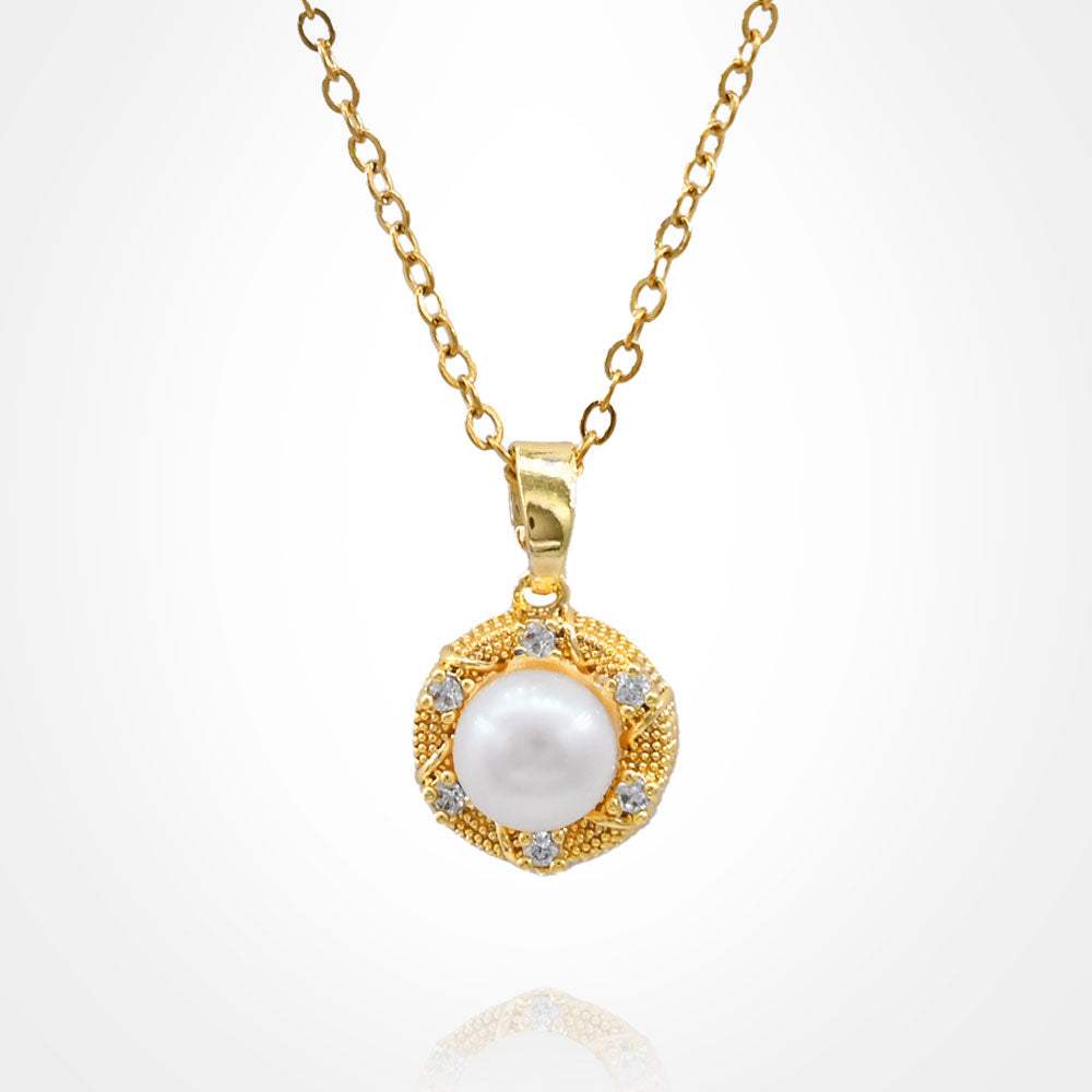 Stainless Steel CZ Stone Rim Pearl Pendant Necklace - Madeline Love - Flyclothing LLC