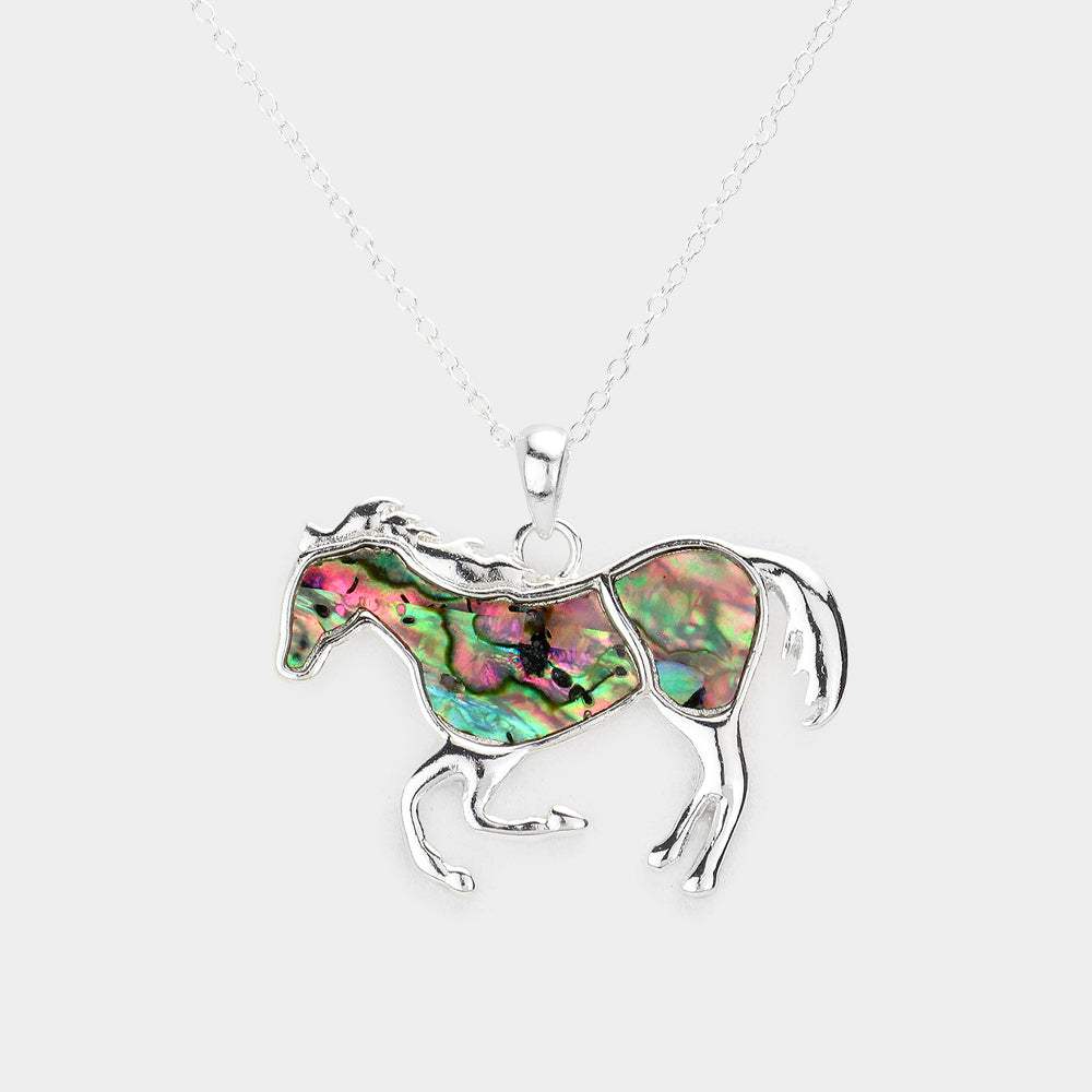 Abalone Embossed Metal Horse Pendant Necklace - Madeline Love - Flyclothing LLC