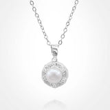 Stainless Steel CZ Stone Rim Pearl Pendant Necklace - Madeline Love - Flyclothing LLC