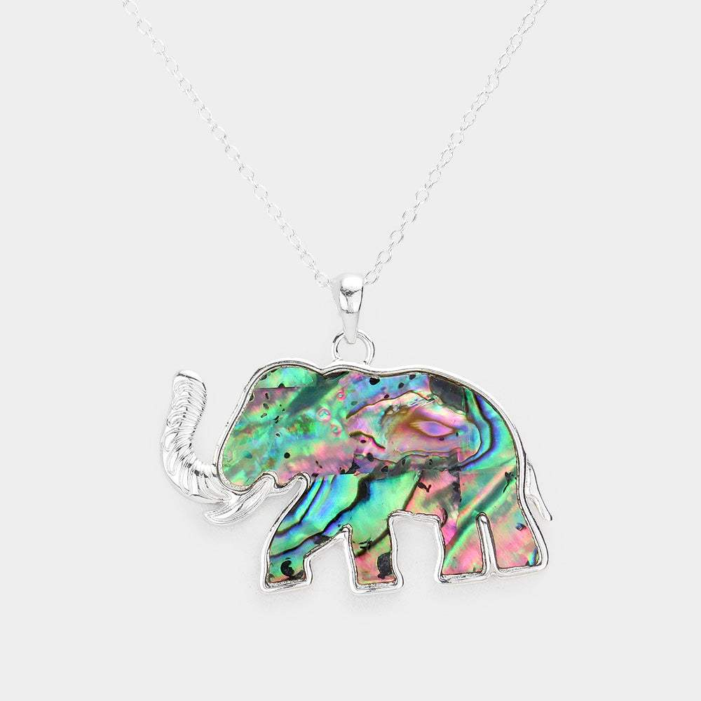 Abalone Embossed Metal Elephant Pendant Necklace - Madeline Love - Flyclothing LLC