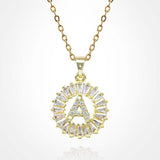 -A- Stainless Steel CZ Stone Embellished Round Initial Monogram Pendant Necklace - Madeline Love - Flyclothing LLC