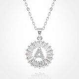 -A- Stainless Steel CZ Stone Embellished Round Initial Monogram Pendant Necklace - Madeline Love - Flyclothing LLC