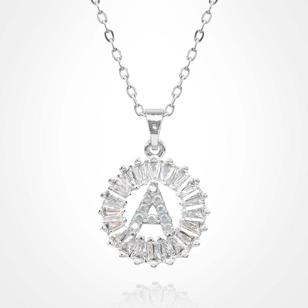 -A- Stainless Steel CZ Stone Embellished Round Initial Monogram Pendant Necklace - Madeline Love - Flyclothing LLC
