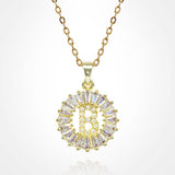 -B- Stainless Steel CZ Stone Embellished Round Initial Monogram Pendant Necklace - Madeline Love - Flyclothing LLC