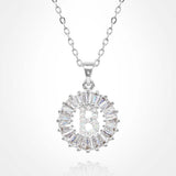 -B- Stainless Steel CZ Stone Embellished Round Initial Monogram Pendant Necklace - Madeline Love - Flyclothing LLC