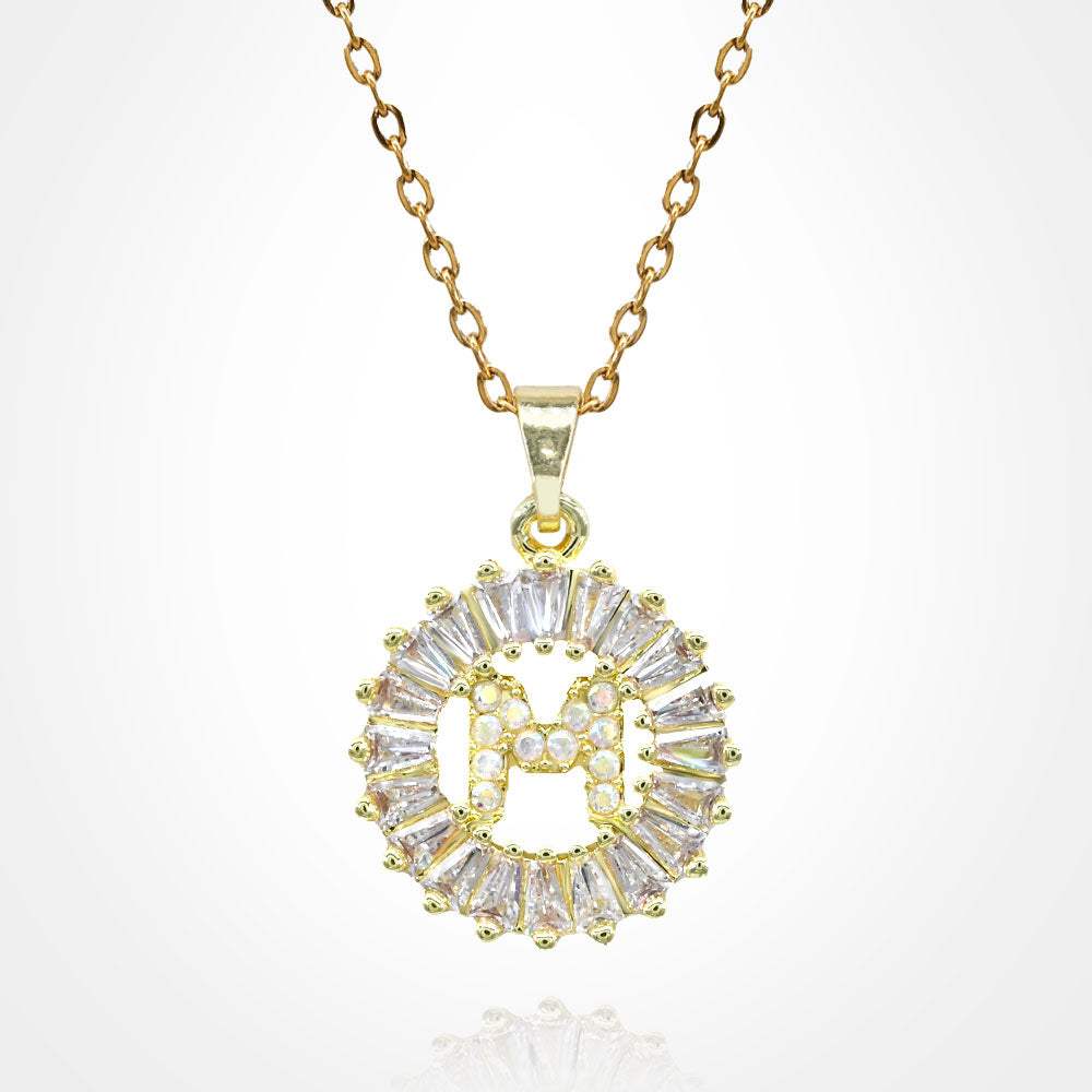 -M- Stainless Steel CZ Stone Embellished Round Initial Monogram Pendant Necklace - Madeline Love - Flyclothing LLC