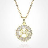 -M- Stainless Steel CZ Stone Embellished Round Initial Monogram Pendant Necklace - Madeline Love - Flyclothing LLC