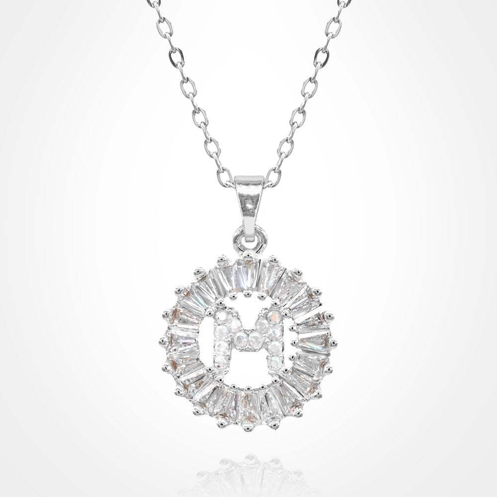 -M- Stainless Steel CZ Stone Embellished Round Initial Monogram Pendant Necklace - Madeline Love - Flyclothing LLC
