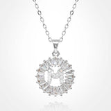 -M- Stainless Steel CZ Stone Embellished Round Initial Monogram Pendant Necklace - Madeline Love - Flyclothing LLC