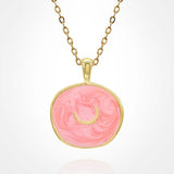 Stainless Steel Swirl Enamel Tilted Crescent Embossed Pendant Necklace - Madeline Love - Flyclothing LLC