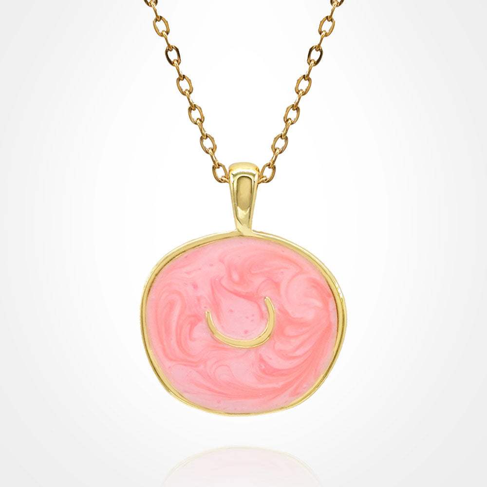 Stainless Steel Swirl Enamel Tilted Crescent Embossed Pendant Necklace - Madeline Love - Flyclothing LLC