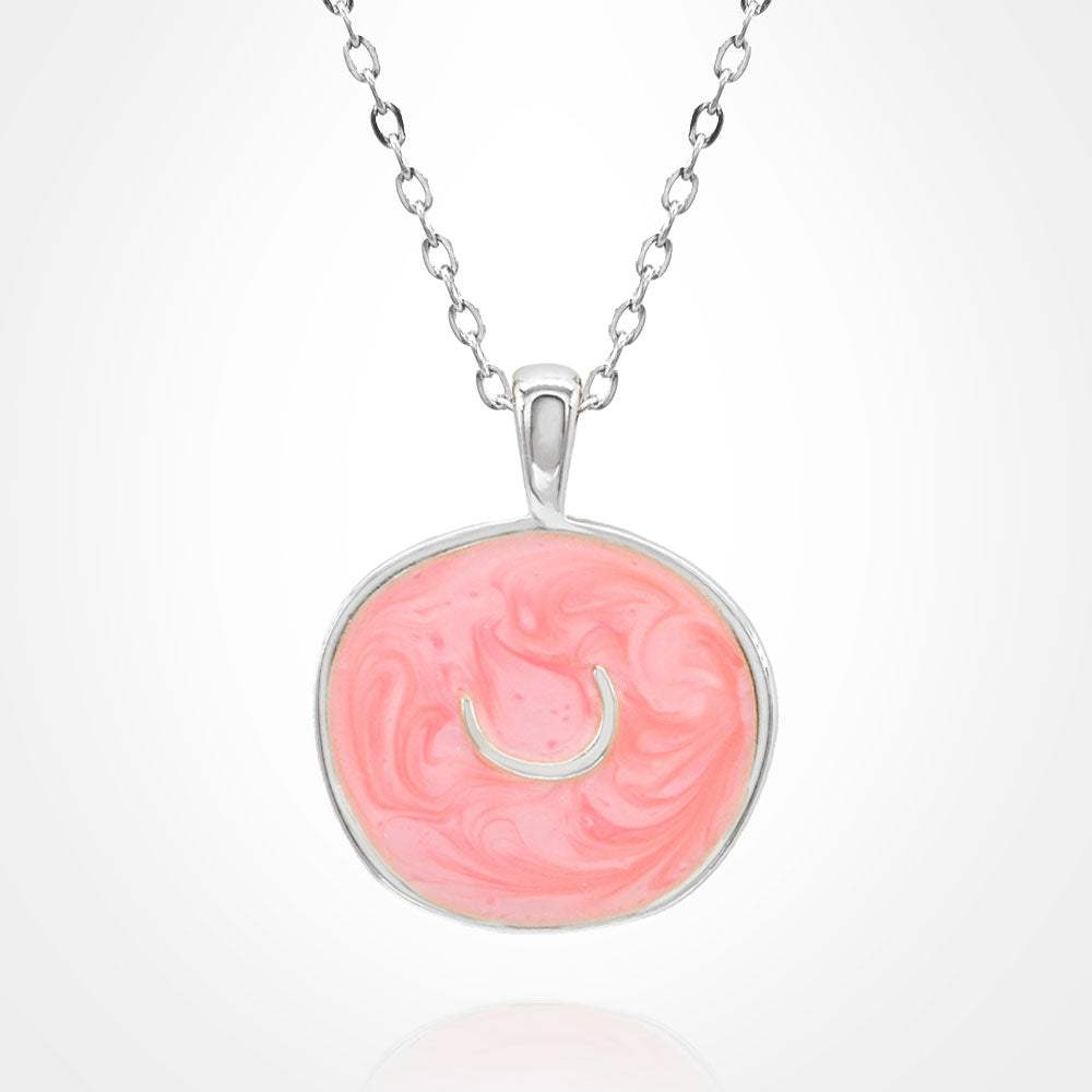 Stainless Steel Swirl Enamel Tilted Crescent Embossed Pendant Necklace - Madeline Love - Flyclothing LLC