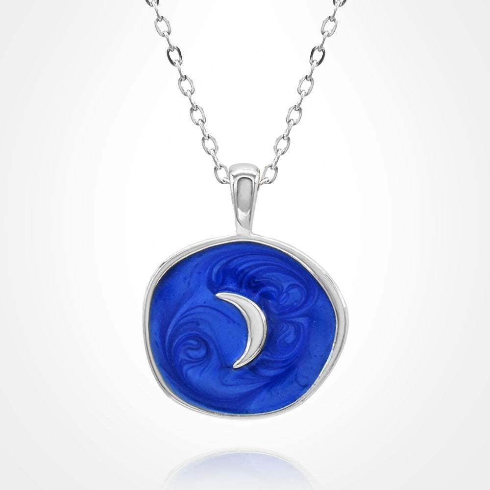 Stainless Steel Swirl Enamel Crescent Moon Embossed Pendant Necklace - Madeline Love - Flyclothing LLC