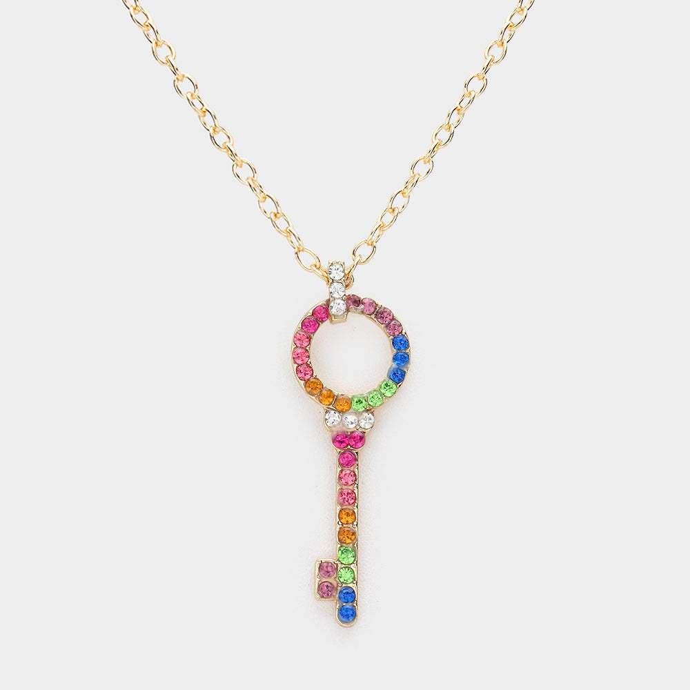 Rhinestone Pave Key Pendant Necklace - Madeline Love - Flyclothing LLC