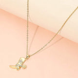 Stainless Steel CZ Stone Paved Star Accent Cowboy Boot Charm Pendant Necklace - Madeline Love - Flyclothing LLC