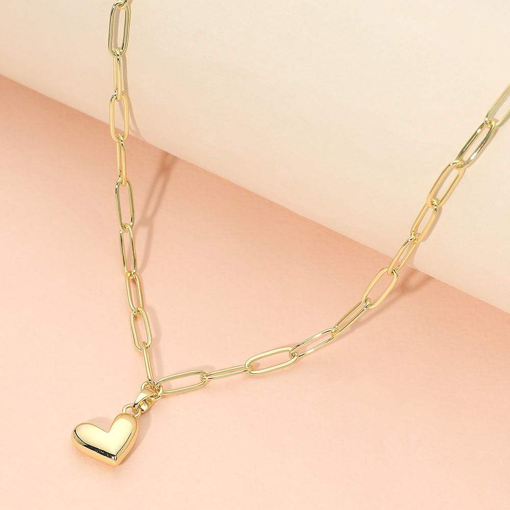 Stainless Steel Heart Pendant Paperclip Chain Necklace - Madeline Love - Flyclothing LLC