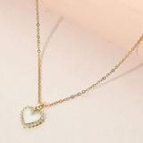 Stainless Steel CZ Trim Mother of Pearl Heart Pendant Necklace - Madeline Love - Flyclothing LLC