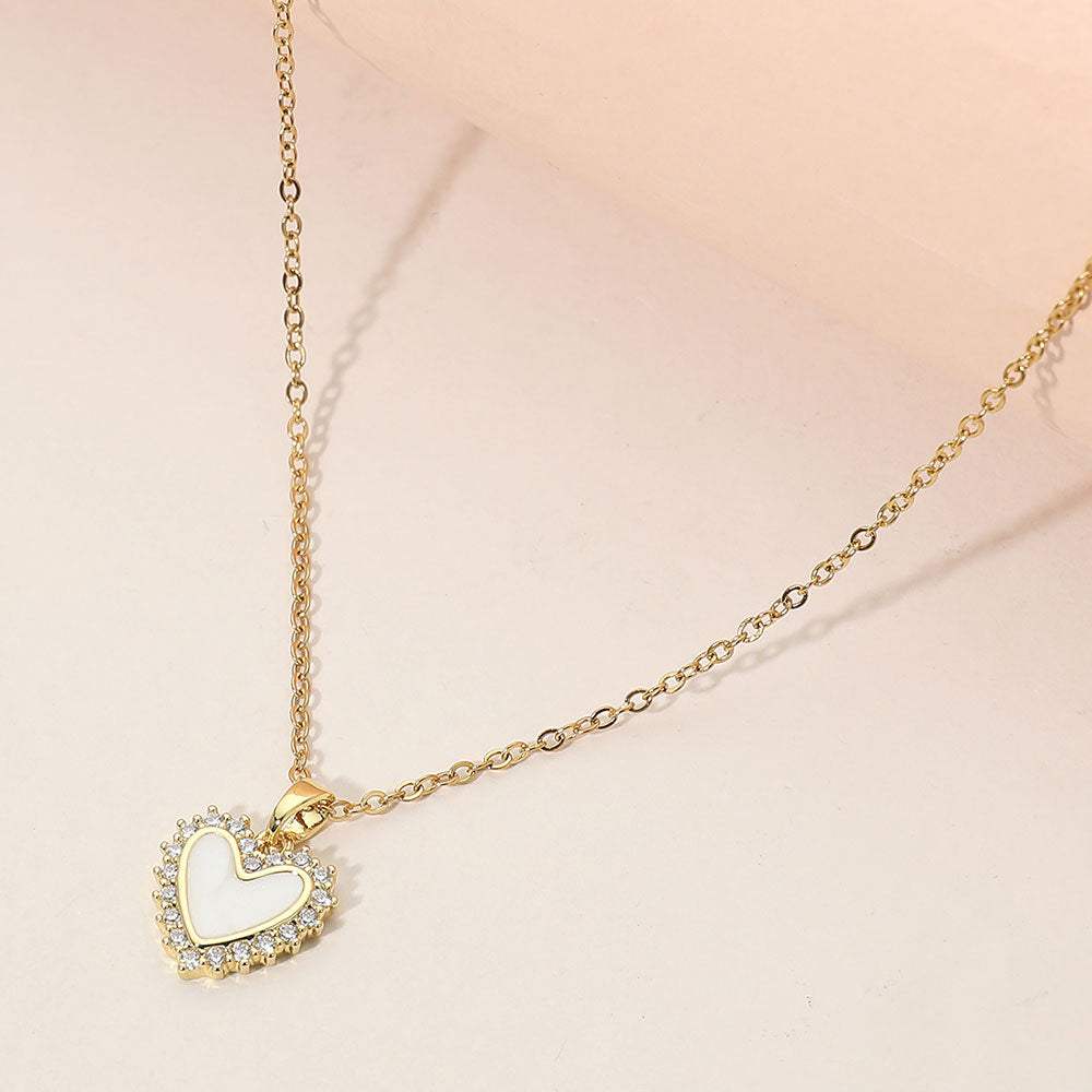 Stainless Steel CZ Trim Mother of Pearl Heart Pendant Necklace - Madeline Love - Flyclothing LLC