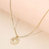Stainless Steel CZ Pave Mother of Pearl Detail Open Circle Pendant Necklace - Madeline Love - Flyclothing LLC