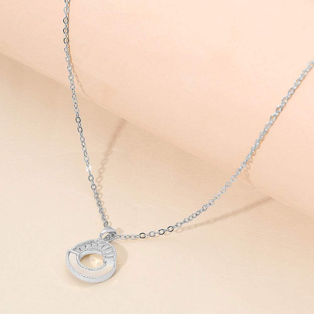 Stainless Steel CZ Pave Mother of Pearl Detail Open Circle Pendant Necklace - Madeline Love - Flyclothing LLC