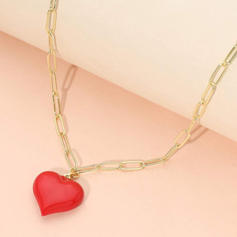 Glossy Heart Pendant Stainless Steel Paperclip Chain Necklace - Madeline Love - Flyclothing LLC