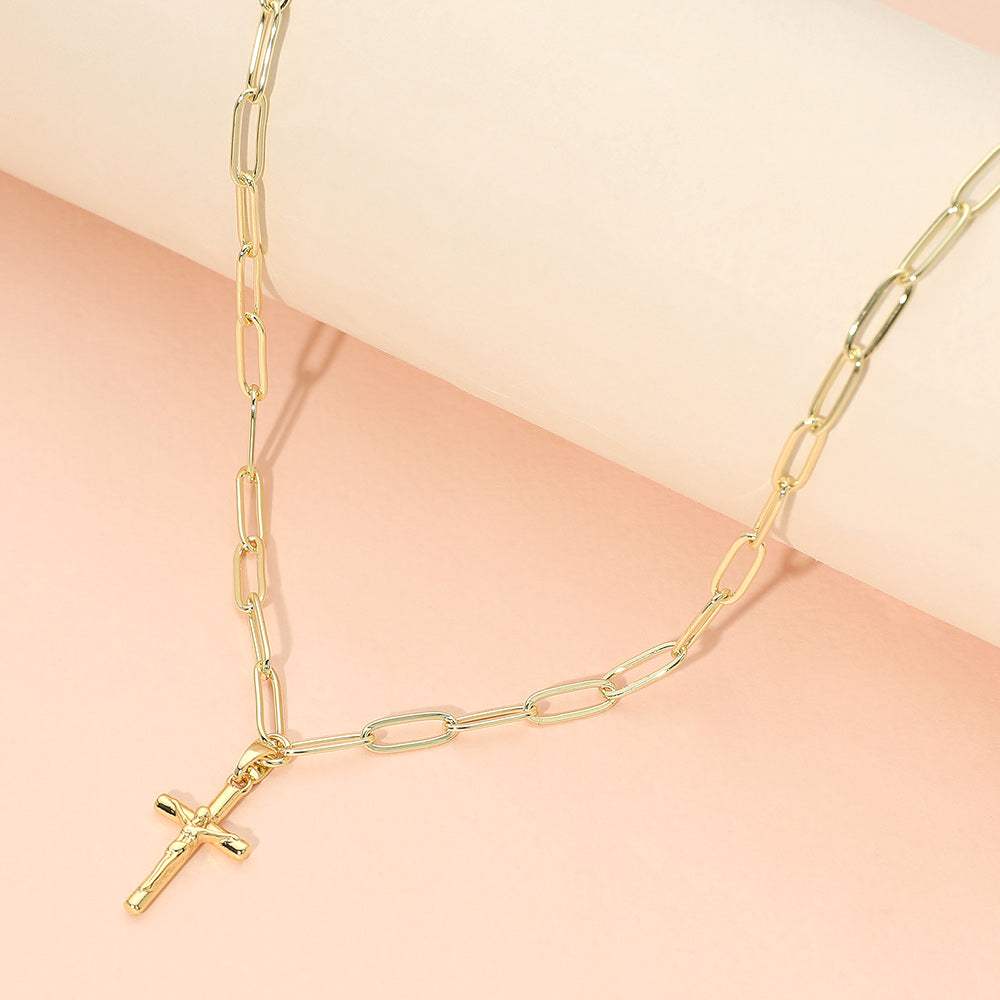Stainless Steel Cross Pendant Paperclip Chain Necklace - Madeline Love - Flyclothing LLC