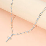 Stainless Steel Cross Pendant Paperclip Chain Necklace - Madeline Love - Flyclothing LLC