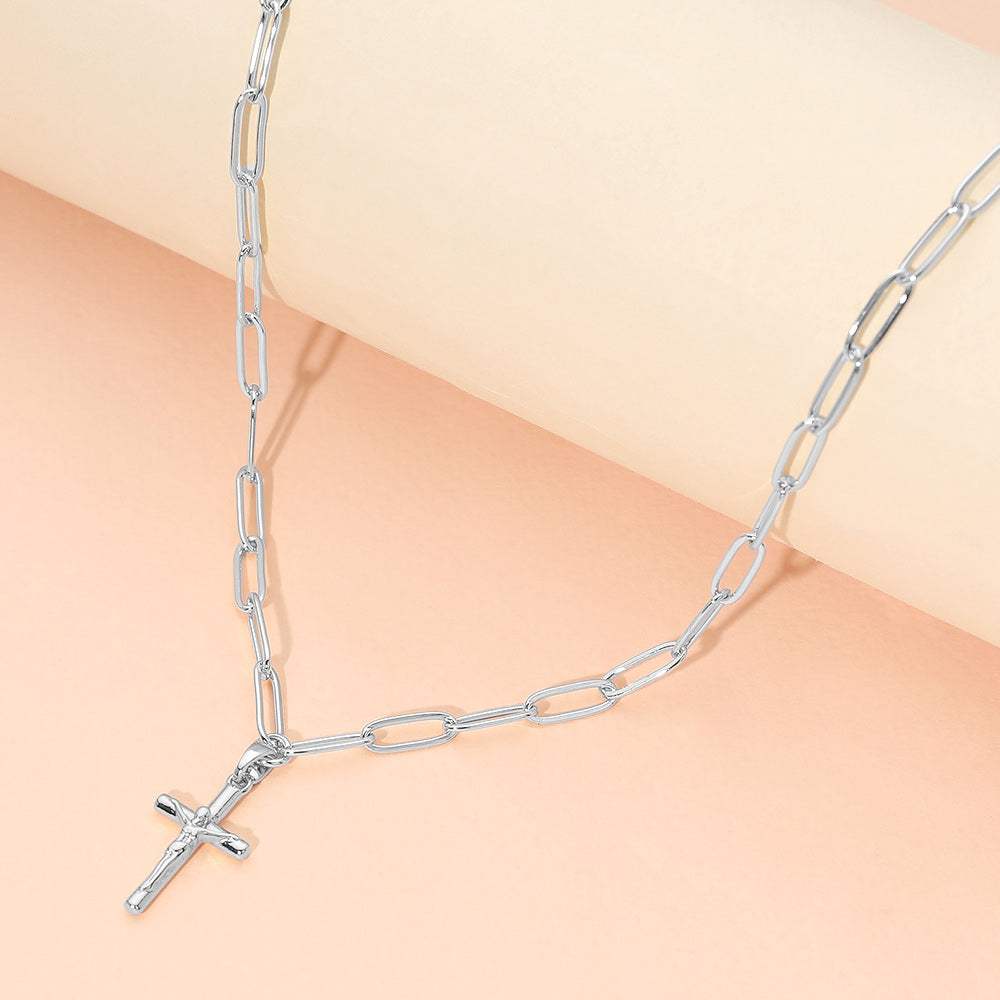 Stainless Steel Cross Pendant Paperclip Chain Necklace - Madeline Love - Flyclothing LLC