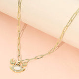 Stainless Steel Mother of Pearl CZ Stone Paved Crab Charm Pendant Paperclip Chain Necklace - Madeline Love - Flyclothing LLC