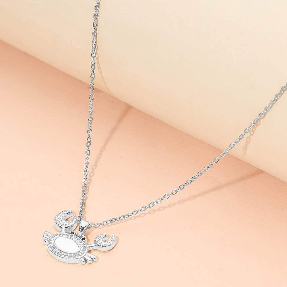 Stainless Steel Mother of Pearl CZ Stone Paved Crab Charm Pendant Necklace - Madeline Love - Flyclothing LLC