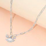 Stainless Steel Mother of Pearl CZ Stone Paved Crab Charm Pendant Paperclip Chain Necklace - Madeline Love - Flyclothing LLC