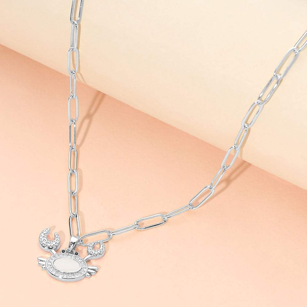 Stainless Steel Mother of Pearl CZ Stone Paved Crab Charm Pendant Paperclip Chain Necklace - Madeline Love - Flyclothing LLC